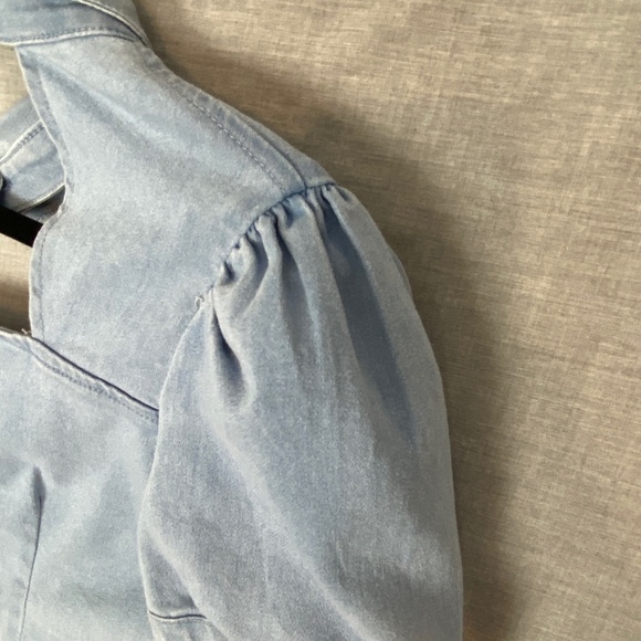 Thrill Jeans Denim Crop Top Sz Medium Button Collar Chest Cut Out - Picture 3 of 6